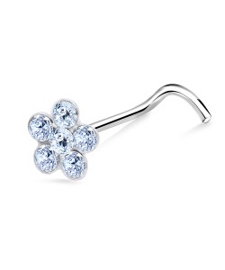 Stone Flower Silver Curved Nose Stud NSKB-11